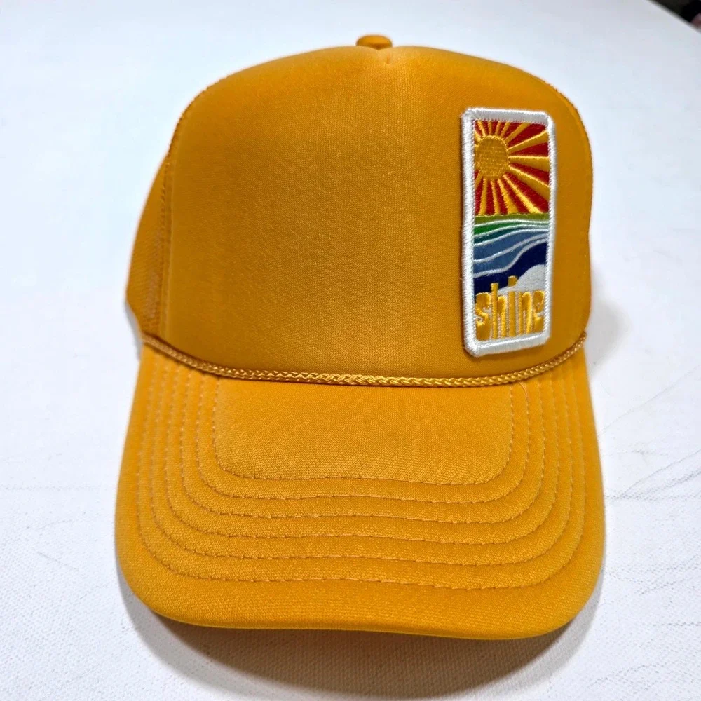 Port Sandz Trucker Hat Surfer Mustard Yellow Shine Sun Patch Mesh Snapback Beach